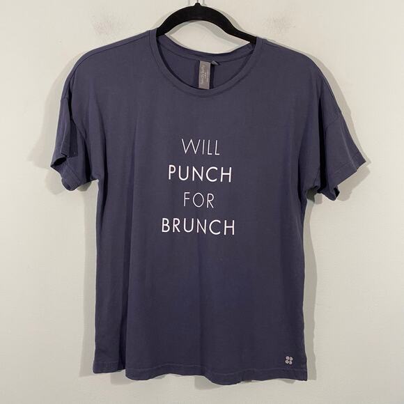 Sweaty Betty Women's Grey "Will Punch For Brunch" Short Sleeve Tee Size XS - Picture 1 of 7